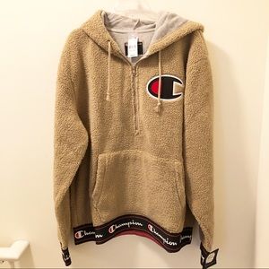 champion big c sherpa half zipper hoodie